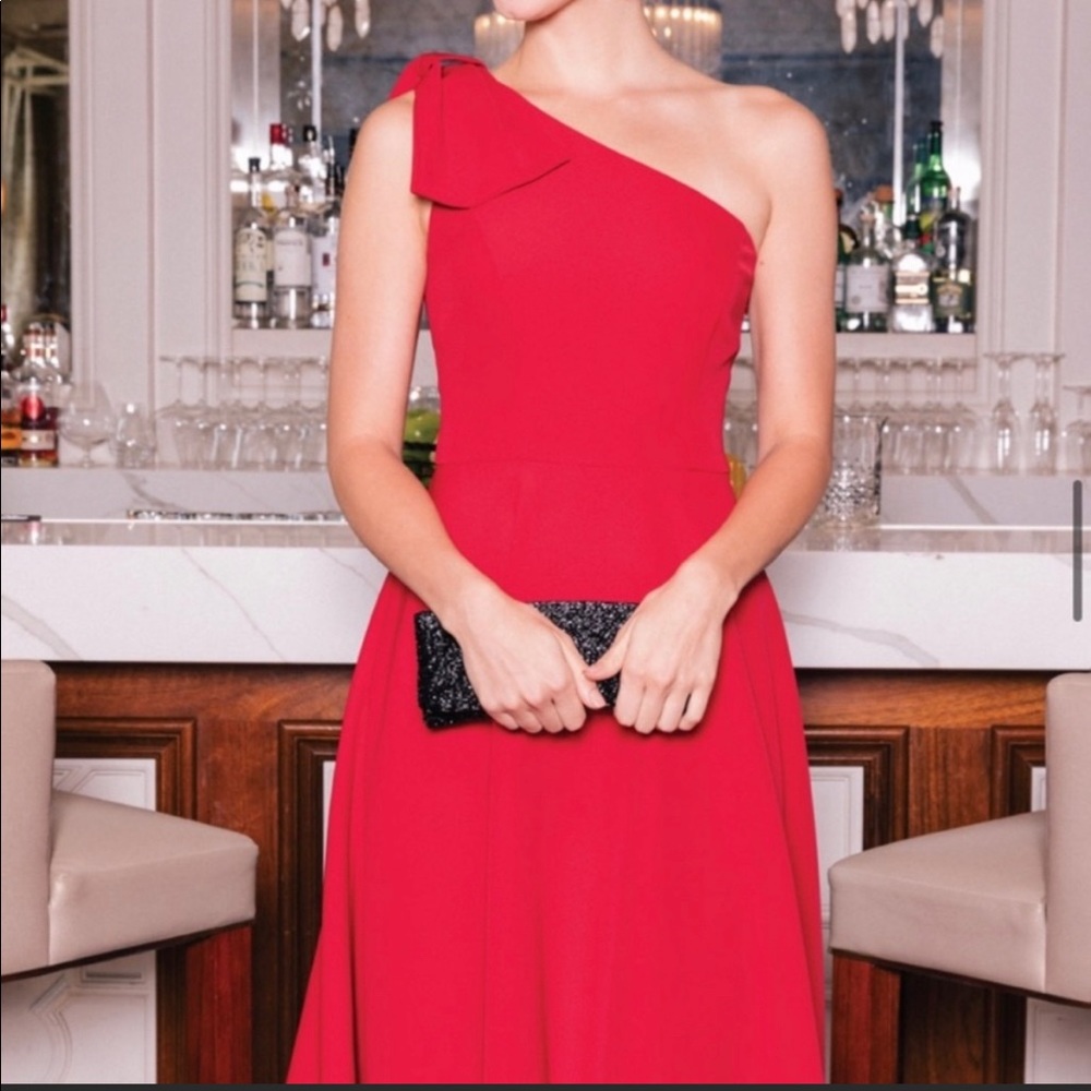 NWT Gal Meets Glam Ruby Red One Shoulder Bow Dress